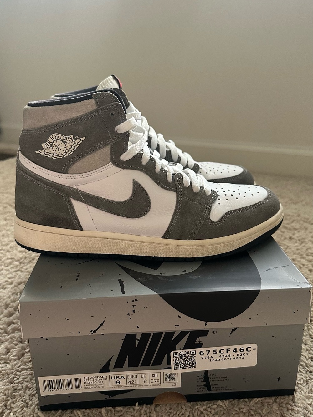 Jordan 1 High OG White and Gray Men’s Sneakers